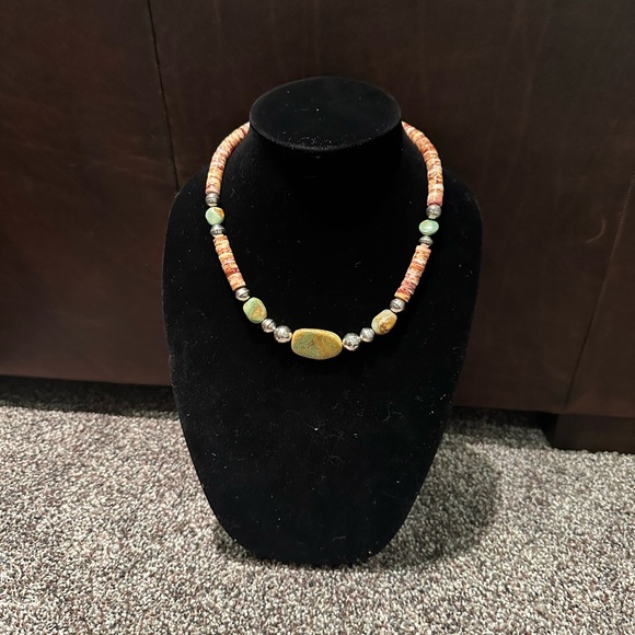 Hand Crafted Rust Spiny Oyster Turquoise & Sterling Silver Necklace